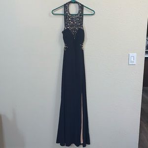 Navy Blue Backless Prom Dress